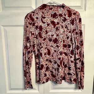 EUC Ann Taylor Long Sleeve Mock Neck Top, Magenta floral, L